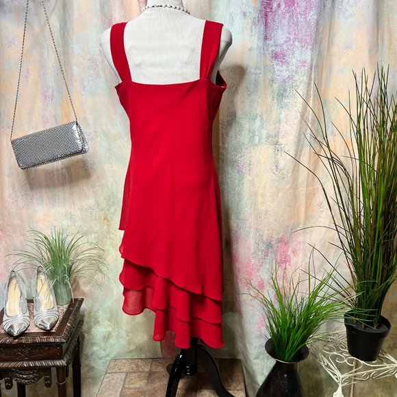 📌Karen Stevens Semi Formal Asymmetrical Chiffon Dress with Waterfall Neckline - Picture 10 of 15